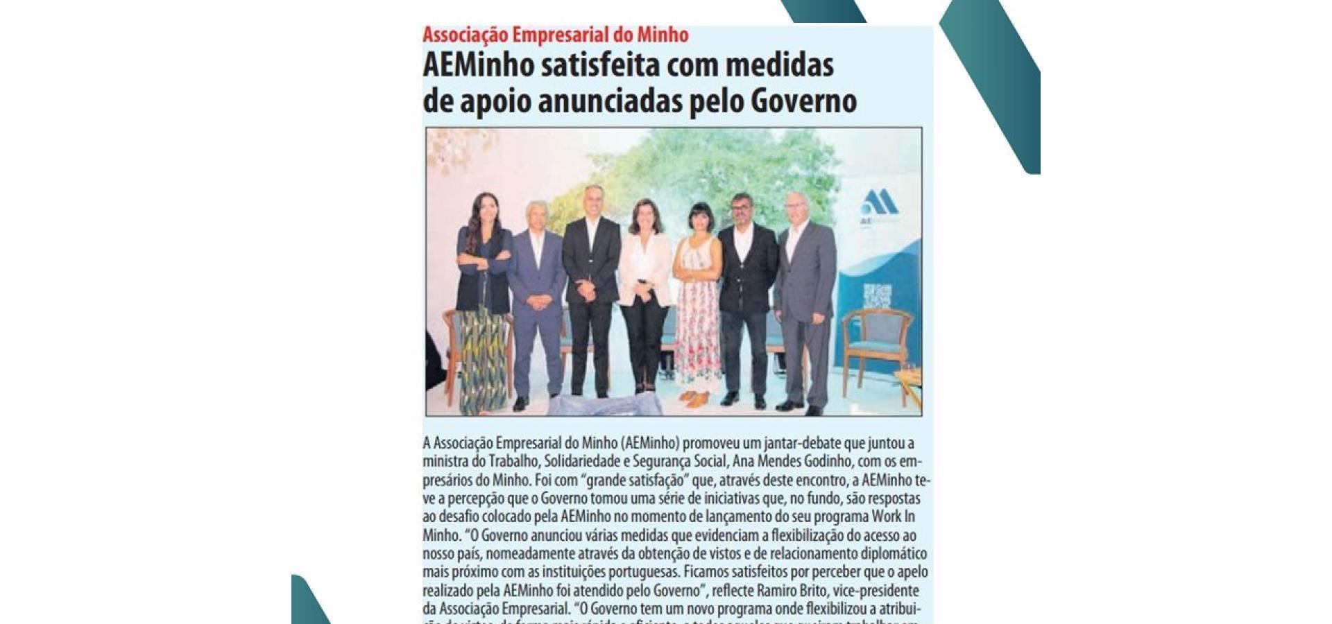 Correio do Minho: "AEMinho satisfeita com medidas de apoio anunciadas pelo Governo"