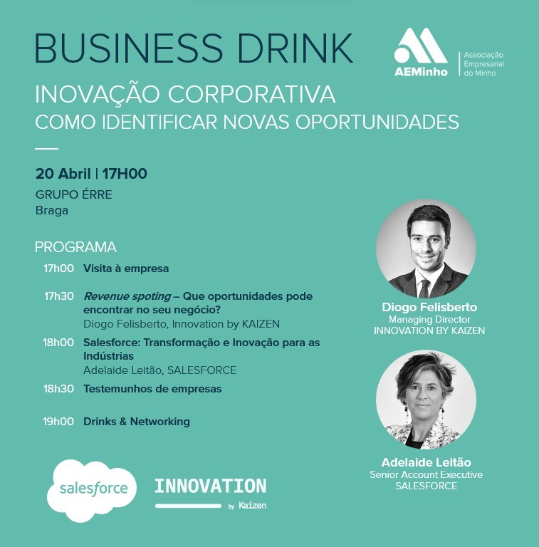 ESGOTADO! Business Drink | Inovação Corporativa com Sales Force e Innovation by Kaizen