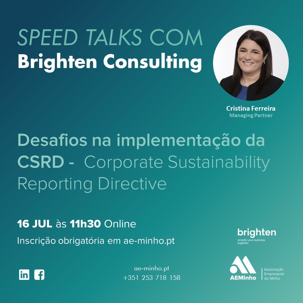 Speed Talks com Brighten Consulting | &ldquo;Desafios na implementação da CSRD -  Corporate Sustainability Reporting Directive&rdquo;