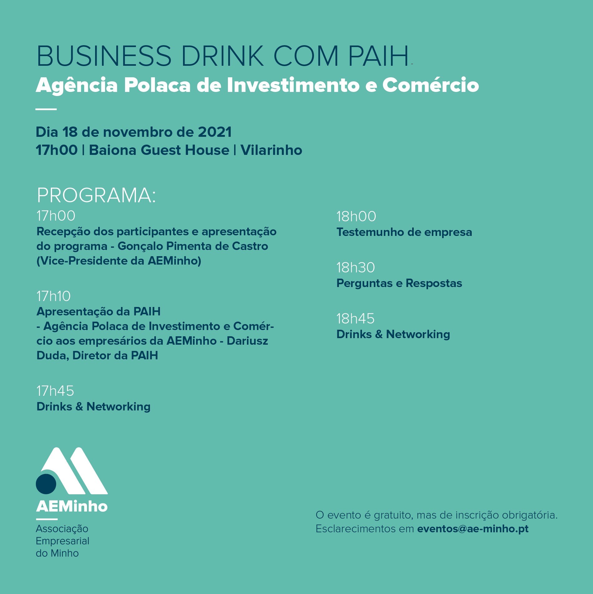 Business Drink com PAIH - Agência Polaca de Investimento e Comércio